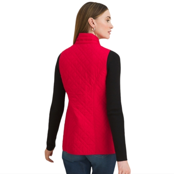 Chico's Red Plaid Reversible Diamond Quilted Insulated Vest - Picture 4 of 7